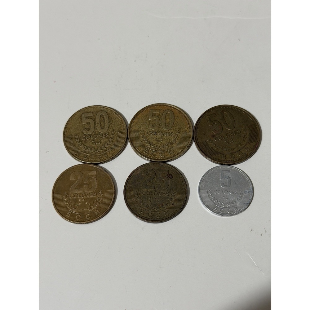 Costa Rica Circulated Colones Coin Lot 50, 25,5 Denominations 1995-2008 Lot Of 6